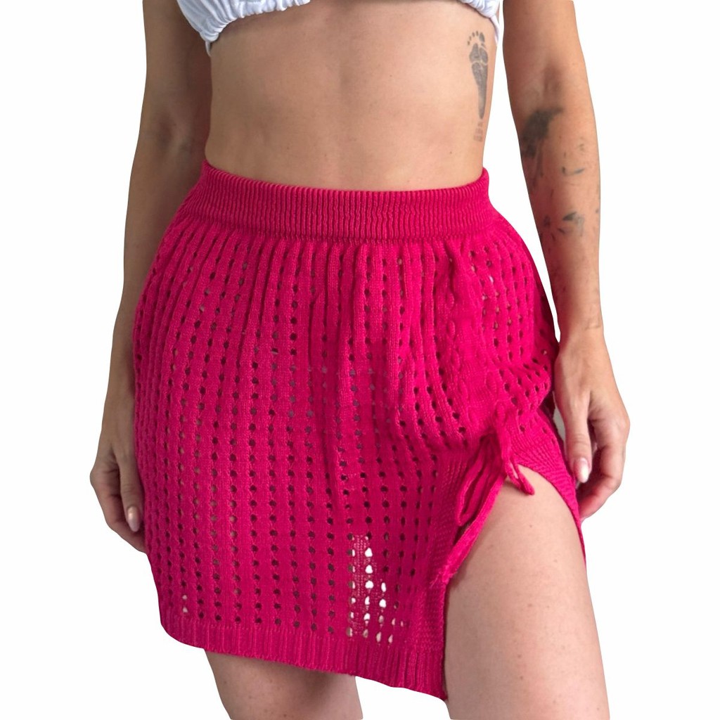 Saída De Praia Feminina Saia De Crochê Tricot Verão