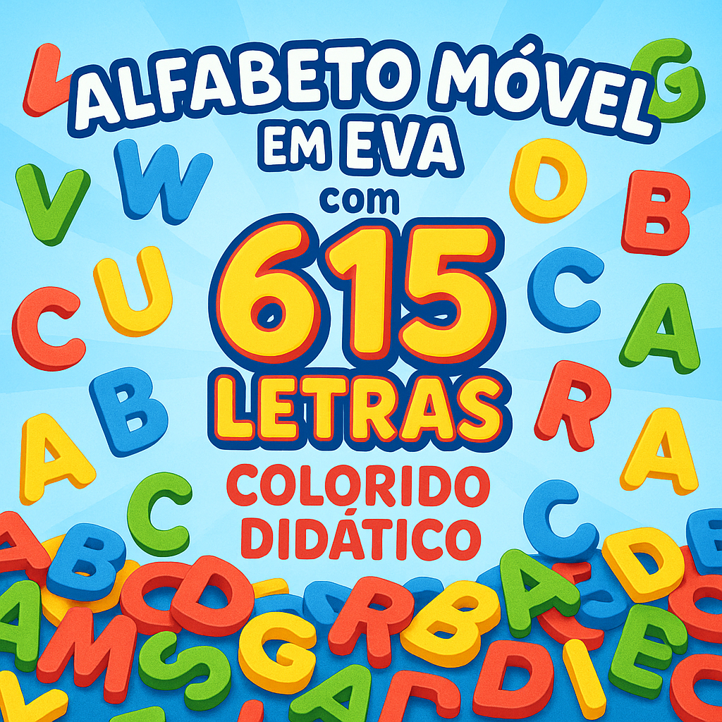 Alfabeto Móvel em EVA 615 Letras Coloridas Didático 3,5cm Aprendizado Infantil