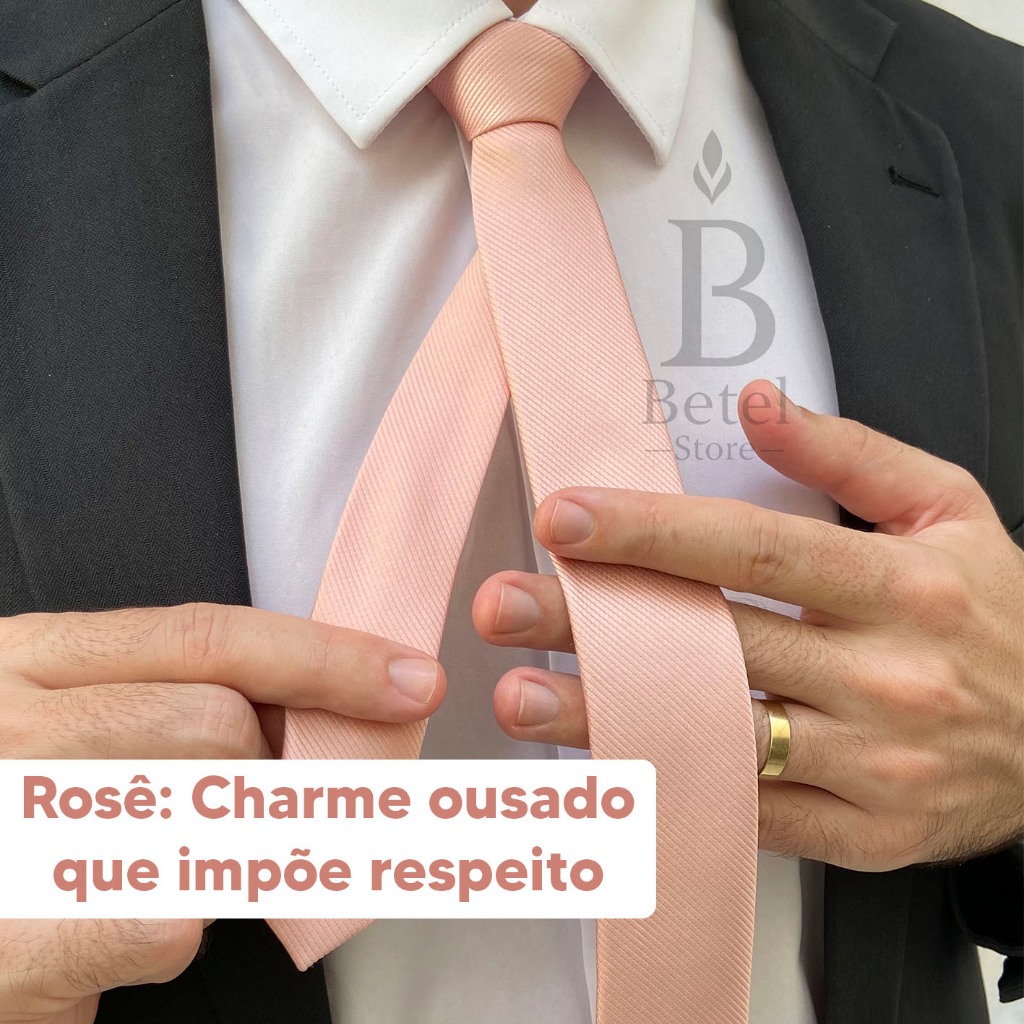 Gravata Rosê Masculina Slim Social Moderna Sofisticada Acabamento Impecável Sarja