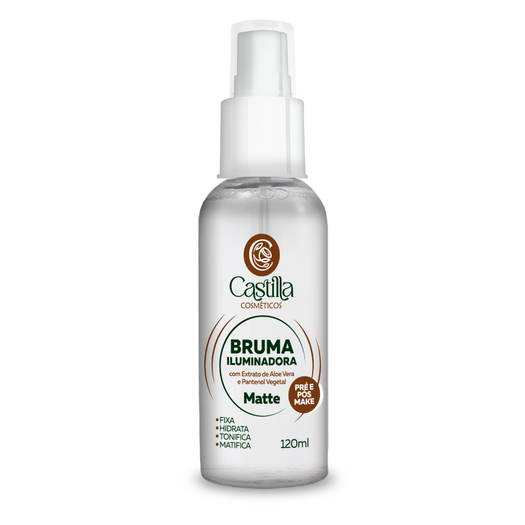 Bruma Iluminadora Castilla Matte 120mL – Fixa, Tonifica e Hidrata com Aloe Vera e Pantenol