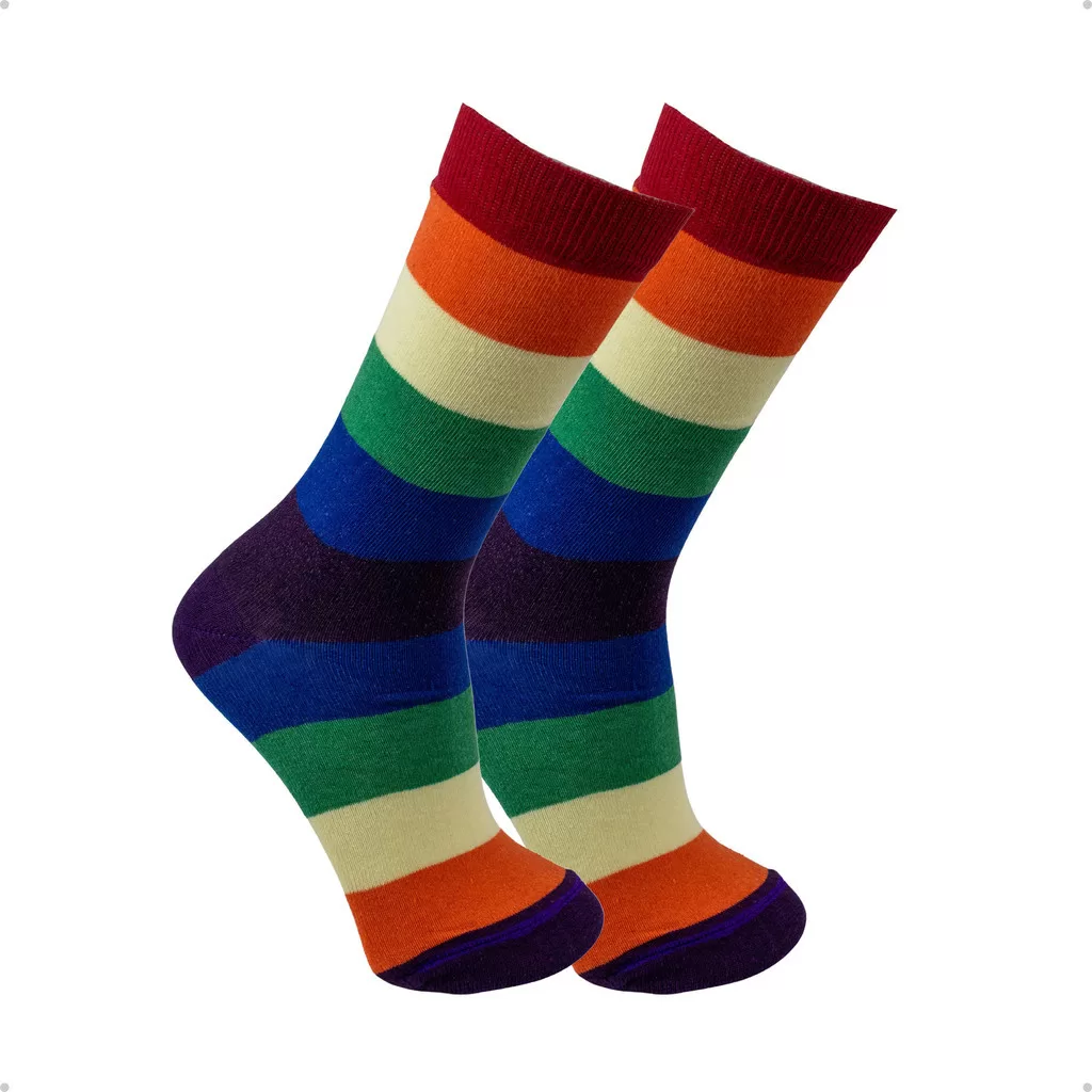 Meia Divertida Estampada Cano Longo Listrado Arco Iris LGBT