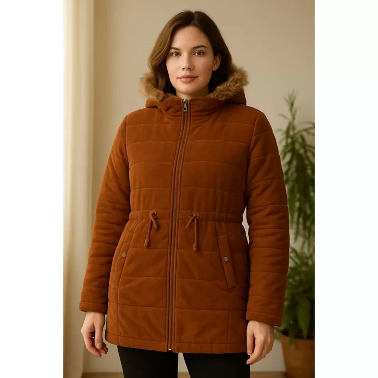 Parka De Cotele Veludo Peluciada E Capuz Removivé