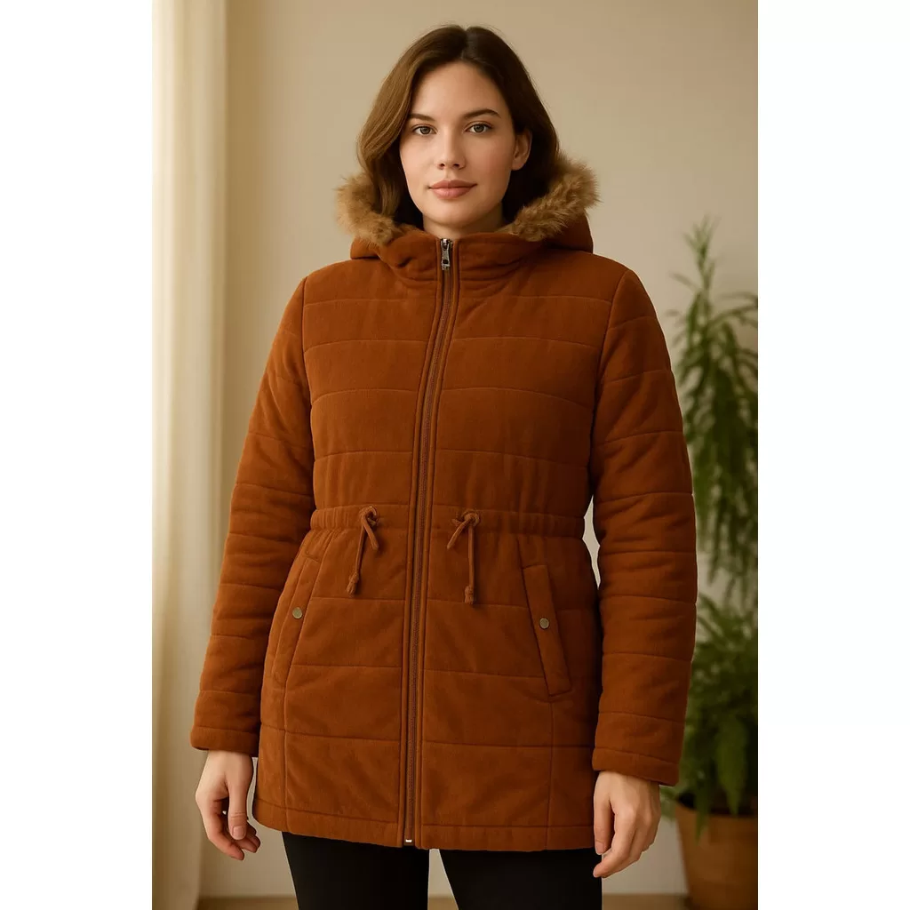 Parka De Cotele Veludo Peluciada E Capuz Removivél