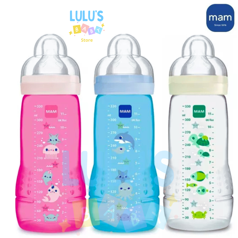 Mamadeira MAM Easy Active 330ml Original +4 Meses Bico Rápido Silicone Bebê Baby Com Tampa Medidora