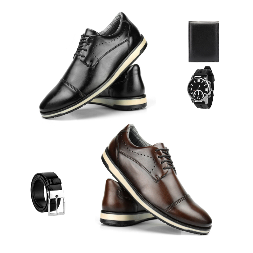 Kit 02 Oxford Casual Tênis Social Carteira + Relógio + Cinto