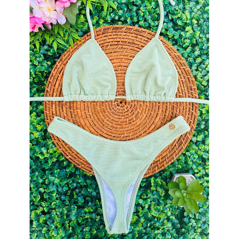 conjunto biquíni asa delta tecido anarruga cortininha