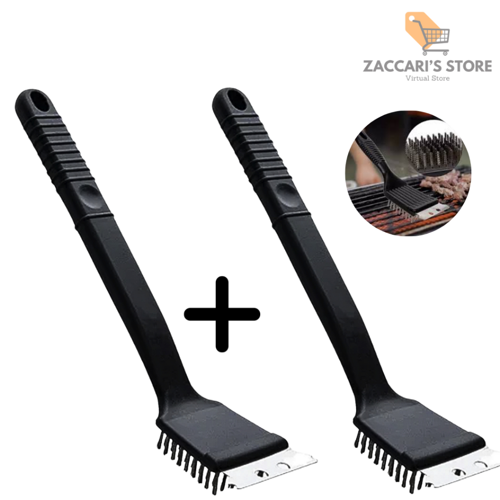 Kit 2 Escova Limpa Grelha De Churrasqueira E Chapa Espátula Cerdas De Aço
