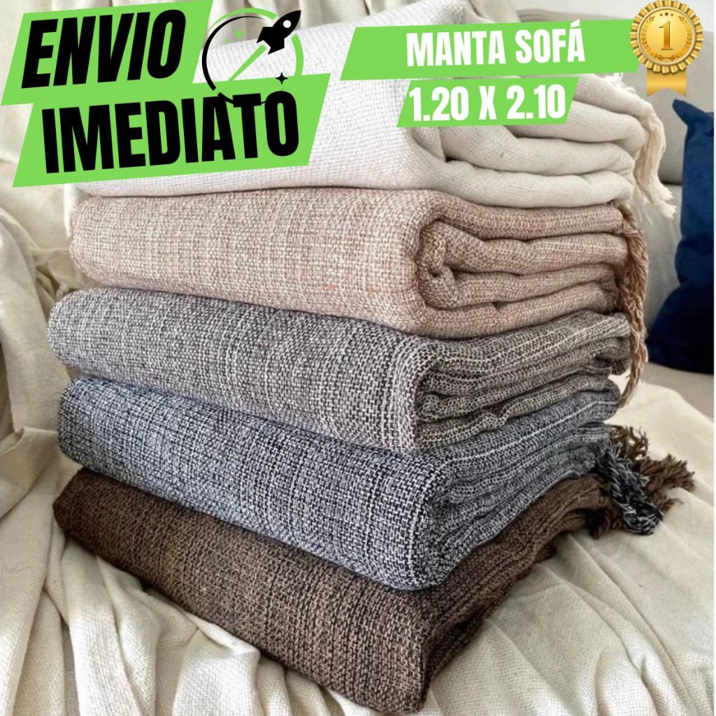Manta De Sofá 1,20 x 2,10 MT 100% Artesanal Algodão Super Luxo Decoração Elegante Premium Conforto Q