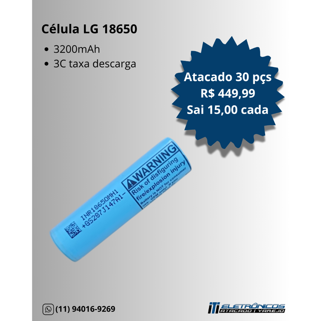 Célula LG 18650 – 2800mAh à 3200mAh