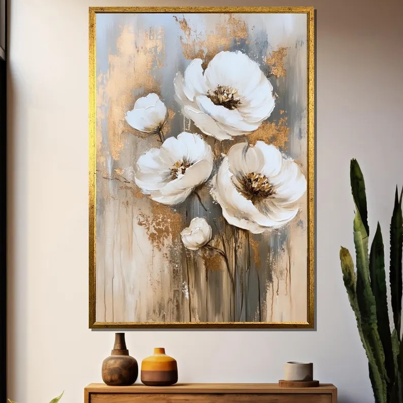 Quadro Decorativo Dourado Floral Pintura De Paisagem Grande Quarto Casal Sala Mural De Painel Espess