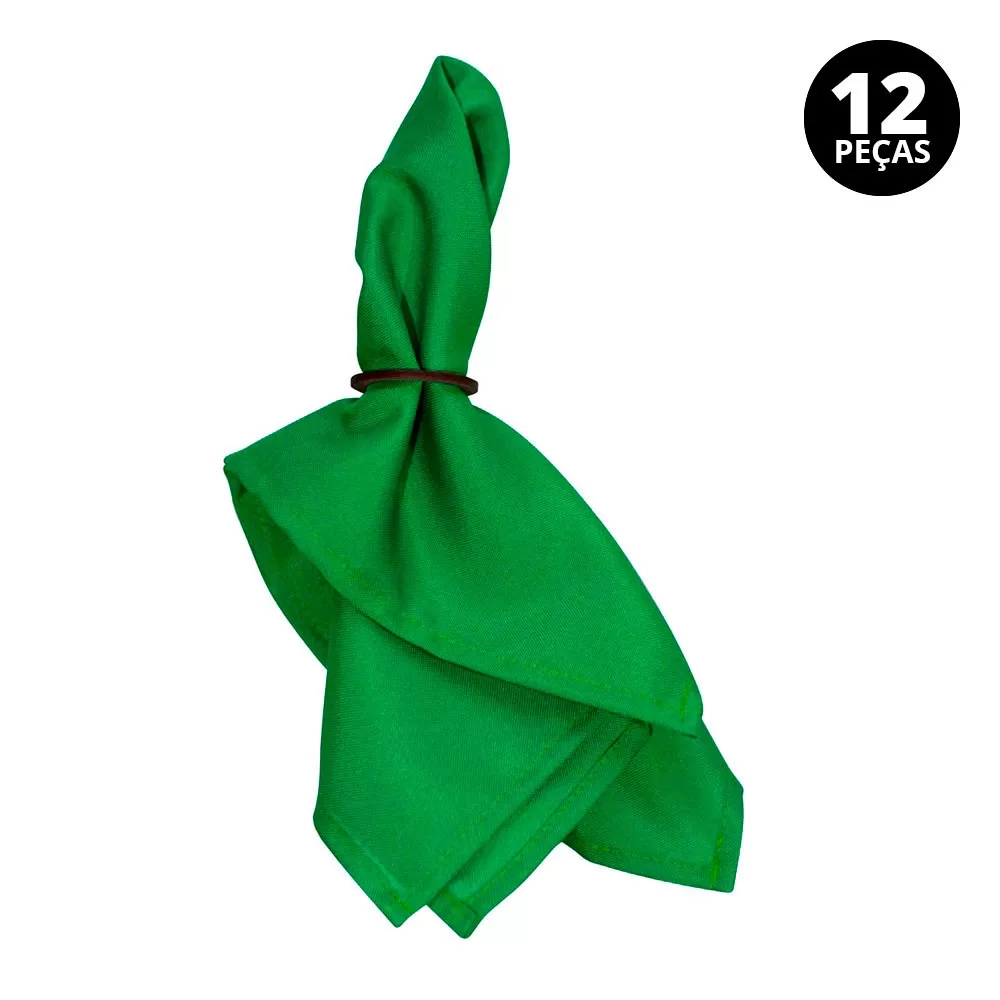 Kit 12 Peças Guardanapo Tecido Oxford Liso Verde Bandeira Com Bainha para Mesa Posta