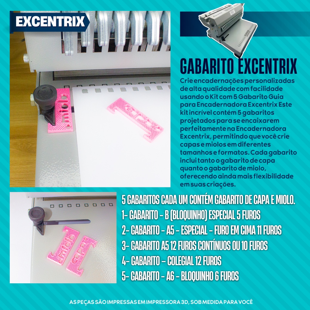 Kit 5 Gabarito encadernadora Excentrix