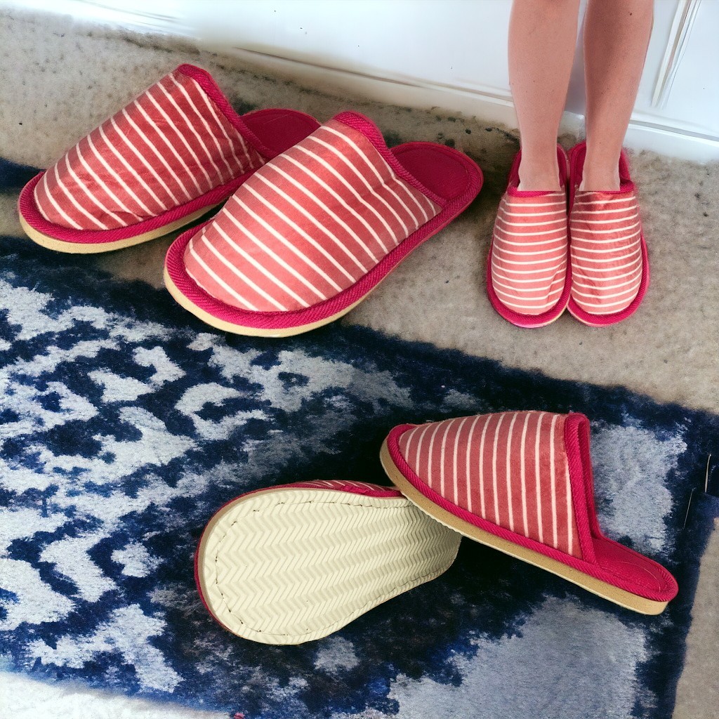 Pantufa Feminina Listras Chinelo de Pano De Dormir Quentinho Frio E Inverno