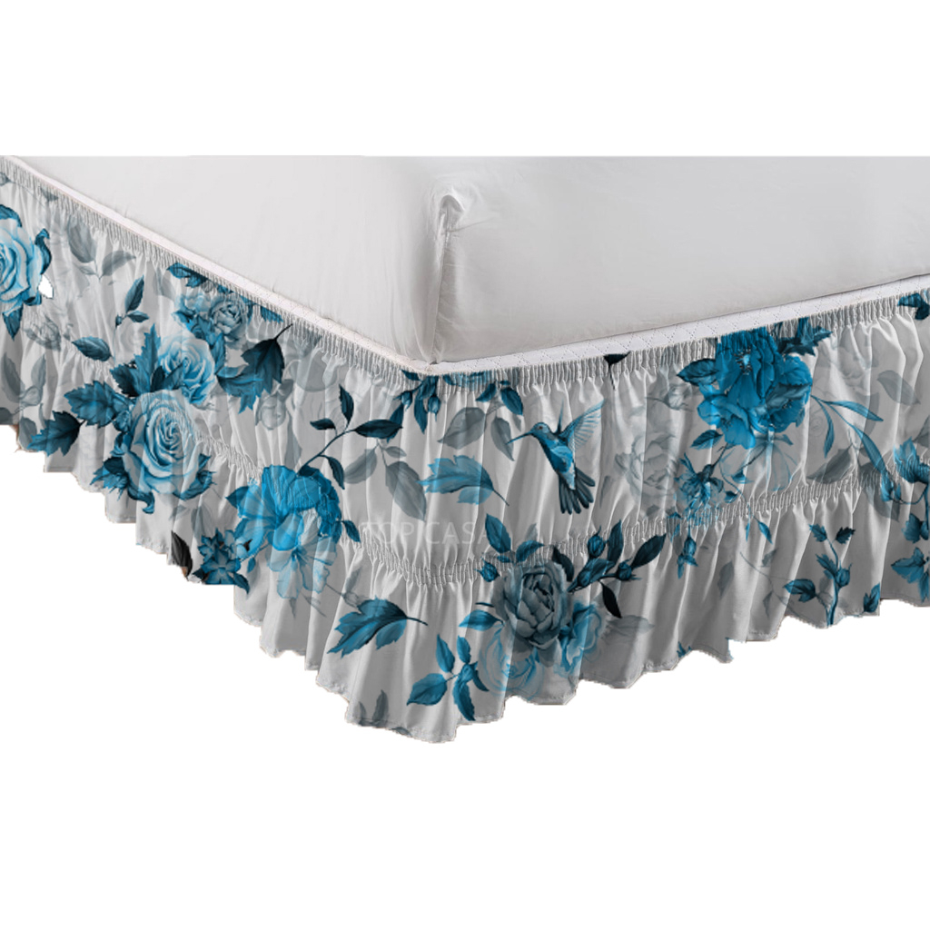 Saia Box Estampada Floral p/ Cama Box Casal/Queen e King Size Decoração Elásticos Ajustáveis