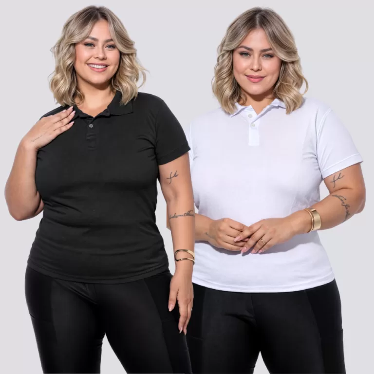 Kit 2 T-Shirt Blusa Feminina Baby Look Gola Polo L