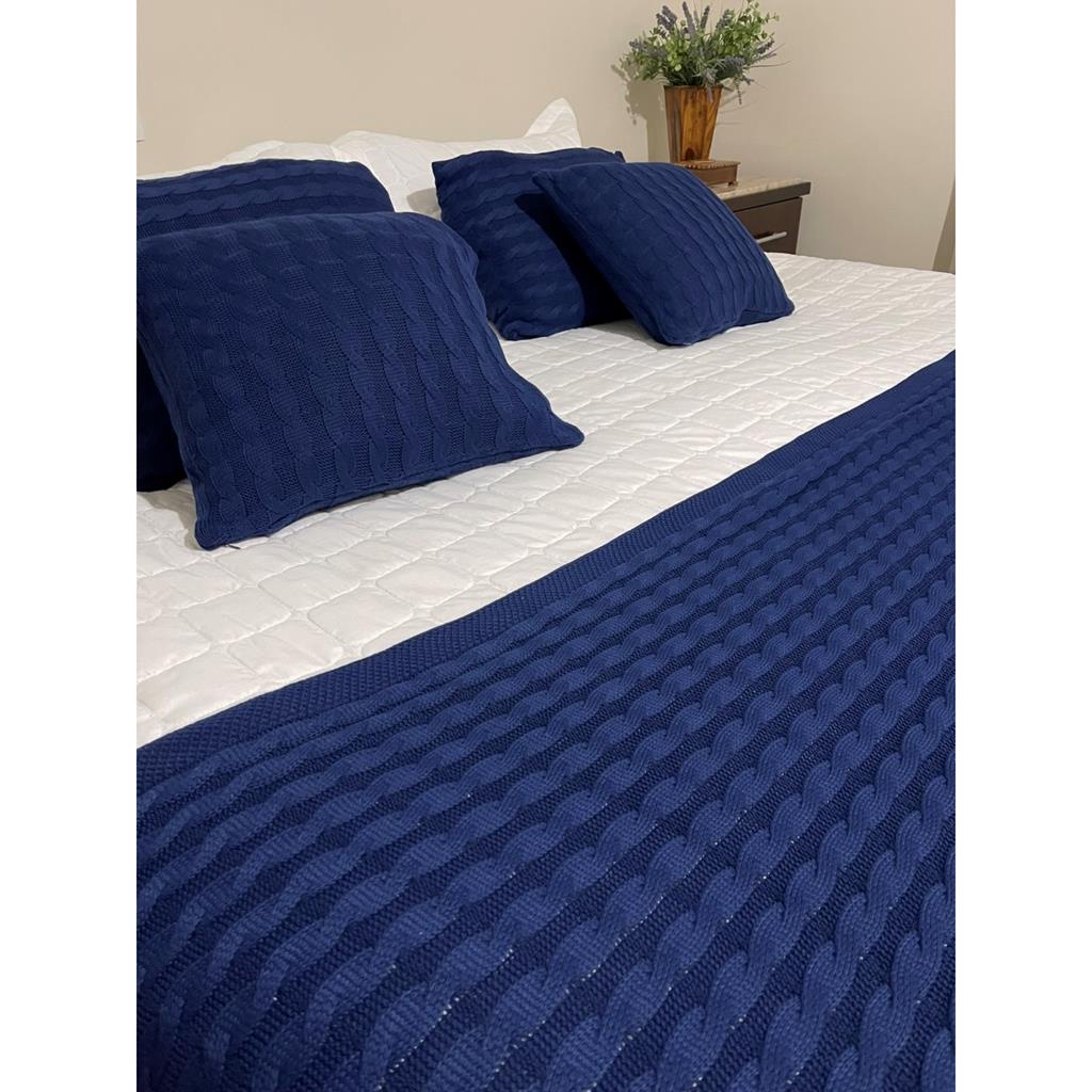 Kit Peseira Manta Trança Tricot Cama Sofa Casal + 2 Capas