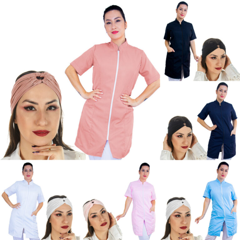 KIT 01 Jaleco Oxford Feminino Acinturado Zíper Go