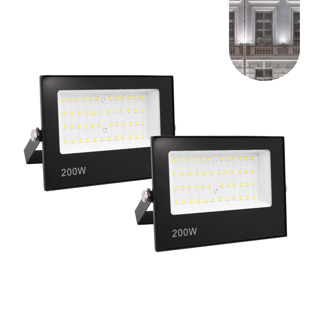 Kit 2 Refletor Led 200w Holofote Prova Dágua Bivolt Luz Forte Branco Frio