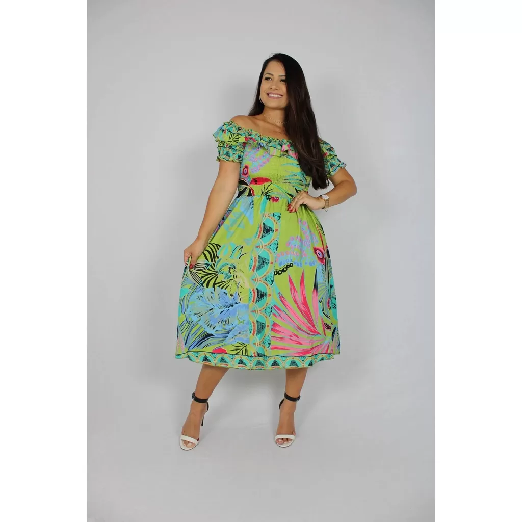 Vestido Midi com Manga – Verde – M – Gestante Amamentacao