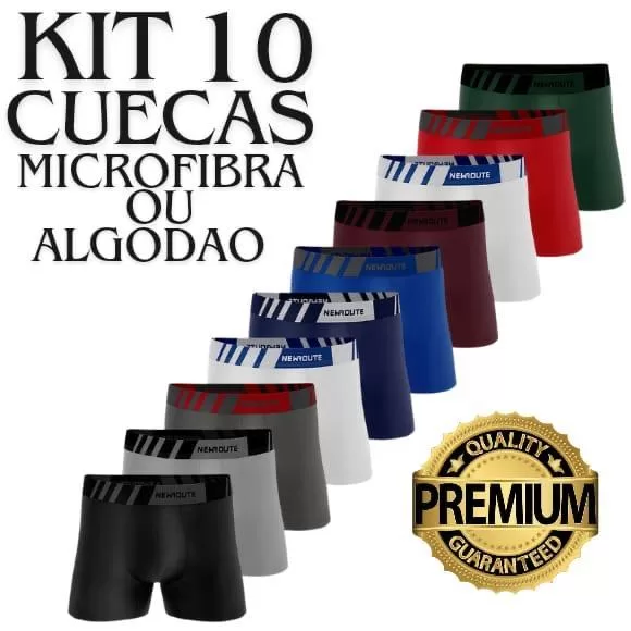 Kit 10 Cueca Box Boxer Lisa Microfibra e Algodao