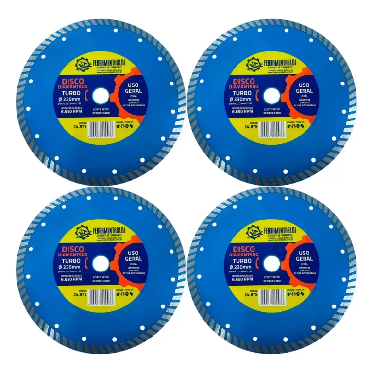 Kit 4 Discos De Corte Diamantado Turbo 230mm 9 Pol