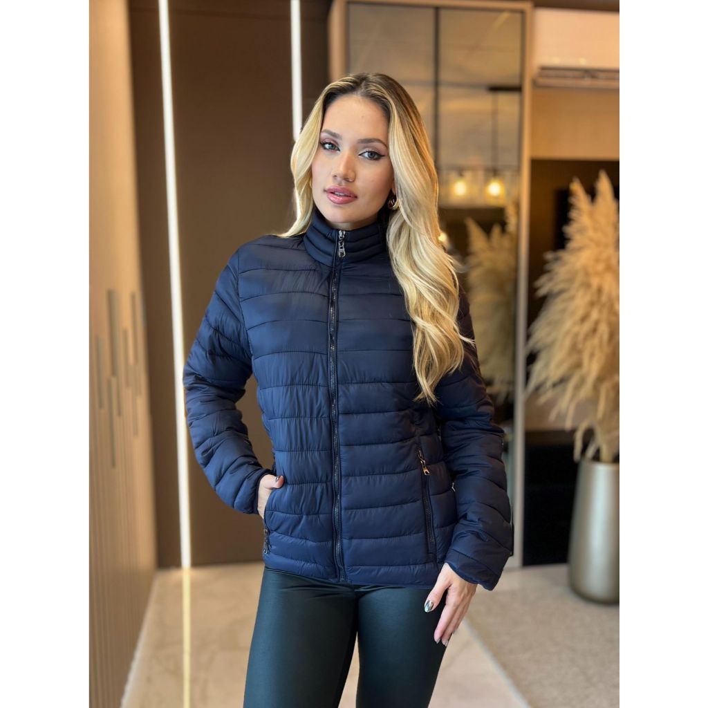 Jaqueta Feminina Puffer Forrada Apeluciada Sem Capuz