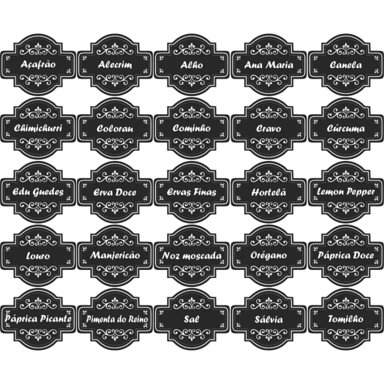 CARTELA TEMPERO 25 ETIQUETAS ADESIVO AUTO COLANTE 