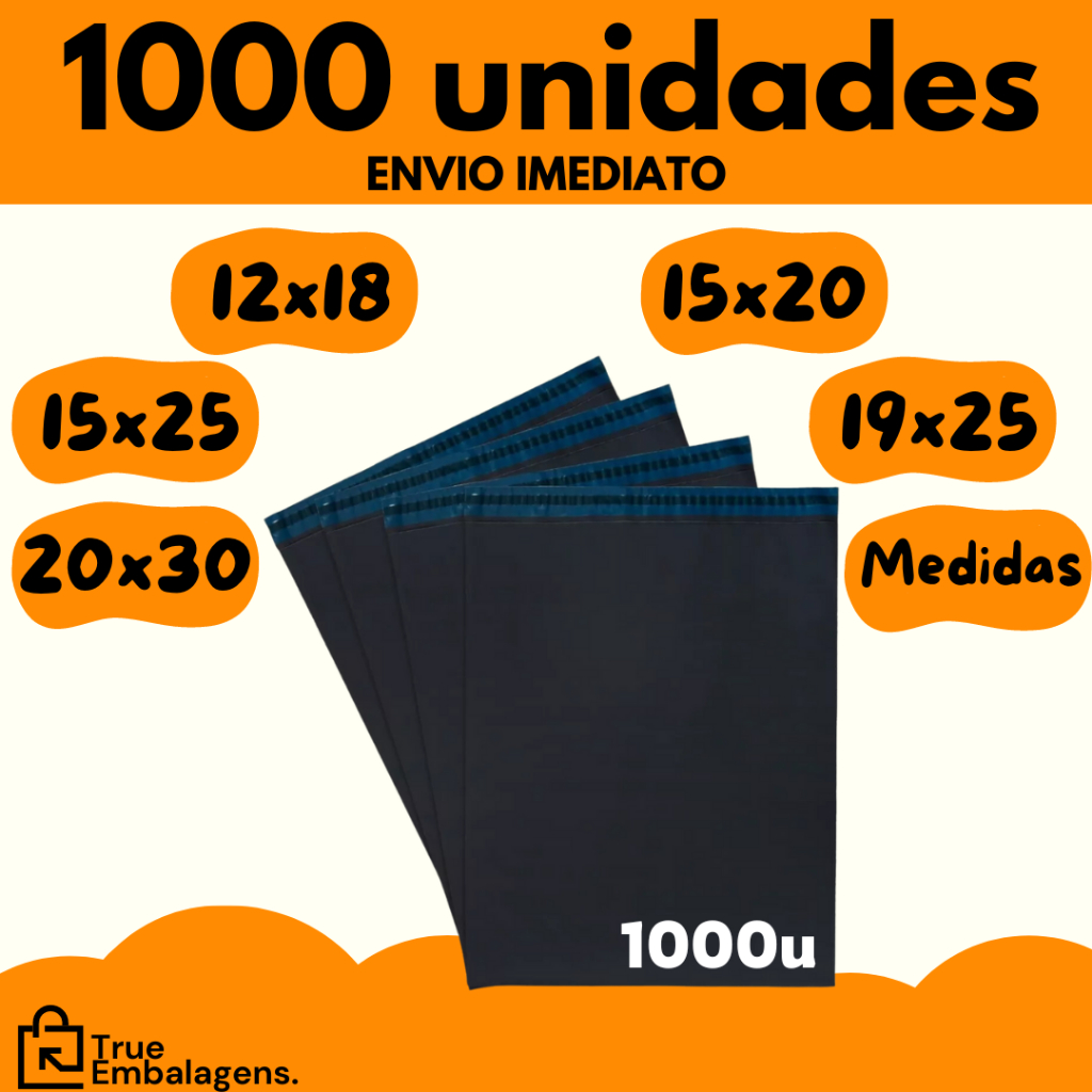 Kit c/ 1000 Envelope Segurança Embalagem De Envio Tamanhos 12×18 15×20 15×25 19×25 20×30 26×36 32×40
