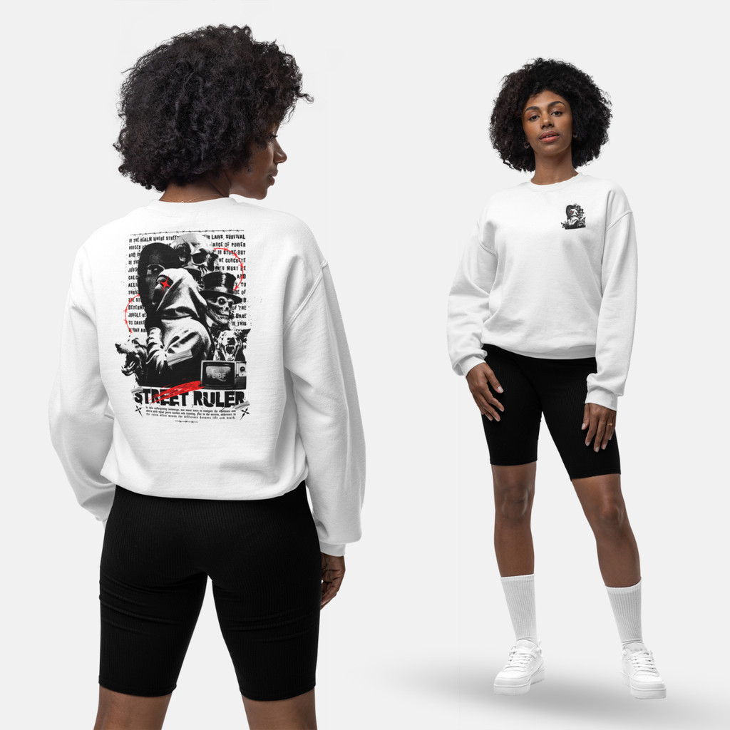 Moletom Blusa de Frio Branco Preto Feminino Estampado Street Rules Algodão Flaneado Oversized Street