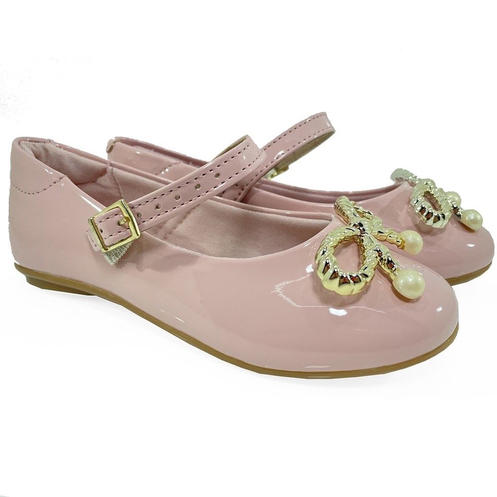 Sapatilha Boneca Molekinha Verniz Laço Metal – Rosa