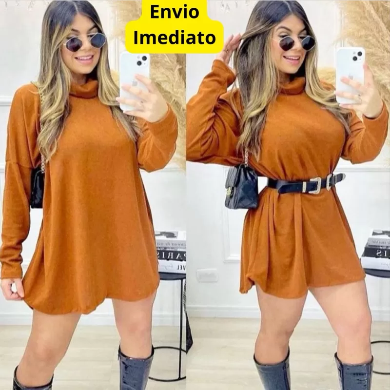 Vestido Feminino Cacharrel Manga Longa Poncho Lã Estiloso