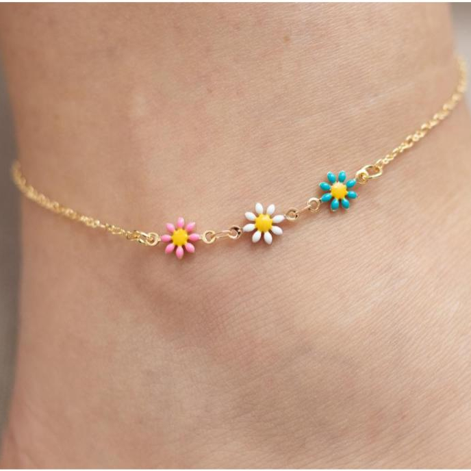 Tornozeleira Moderna Florzinhas Coloridas Moda Cri