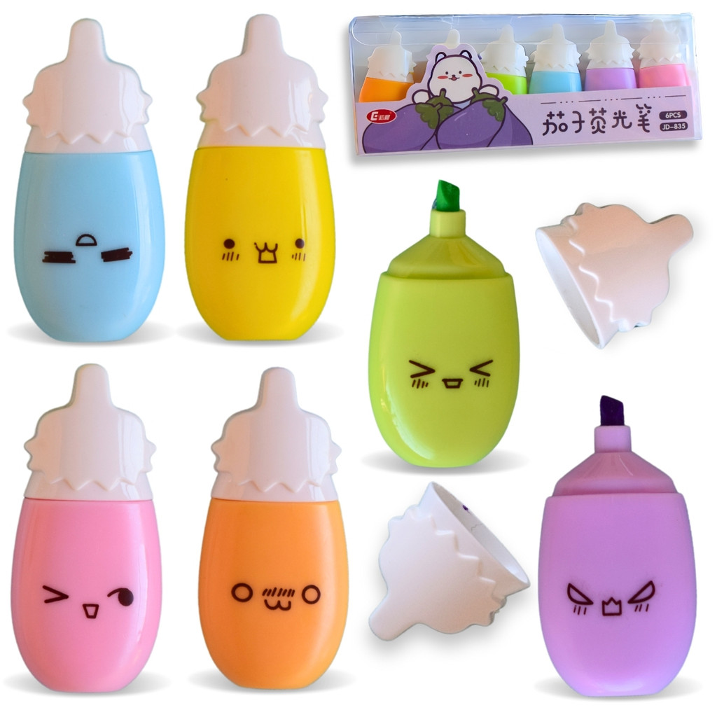 Mini Marca Texto Divertido Kit 6 Cores Marcadores Ponta Chanfrada