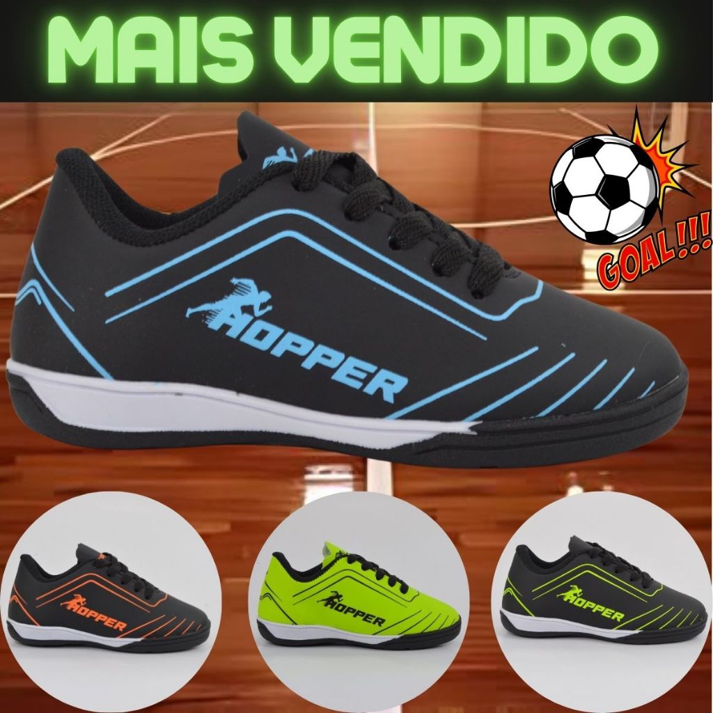Chuteira para Crianças Infantil Hopper Futsal Quadra – Tamanhos 26 a 33, Diversas Cores