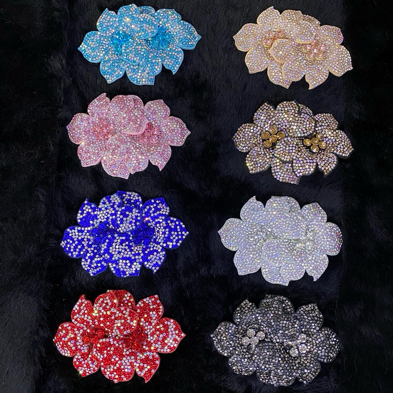 Aplique Cabedal Flor Dupla Strass 10×6,5cm Feltro – PAR OU UNIDADE ( Proprio para Tiaras,Laços,Chine
