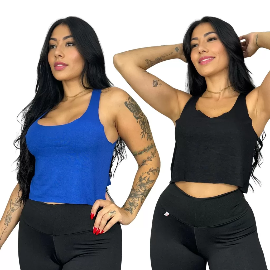Kit 2 Cropped Feminino Academia Fitness Treino Regata