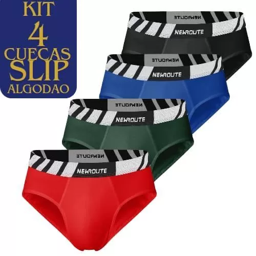 Kit 4 Cuecas Slip 100% Algodao Cueca Comum
