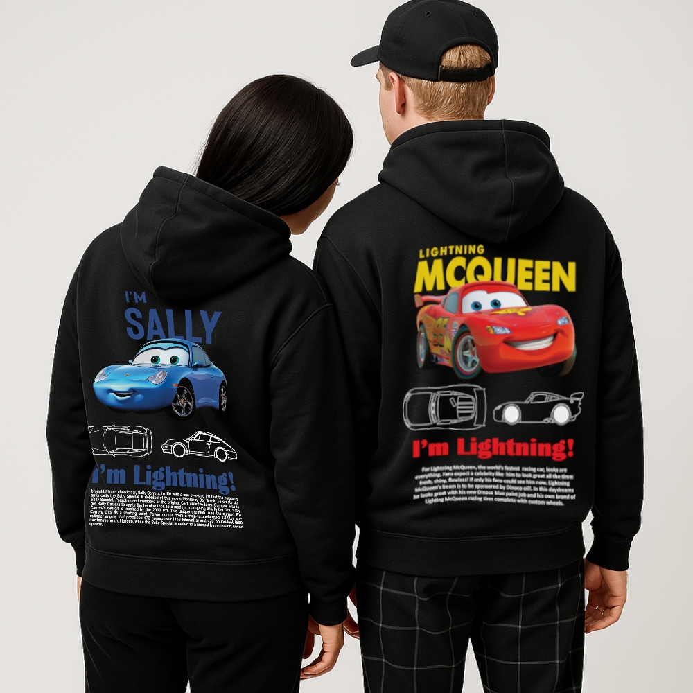 Kit Casal Carros Sally e Relâmpago Mcqueen Blusa de Frio Moletom Casaco De Frio Presente Namorados