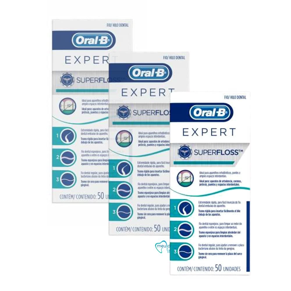 Kit 3x Fio Dental Oral-B SuperFloss Expert 50 unid  Higiene Bucal