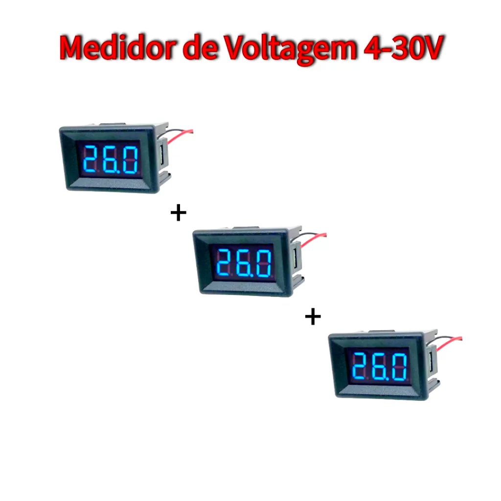 KIT Voltimetro Digital Medidor de voltagem e bateria 12v mede 4.5-30v tamanho 0,36 polegadas