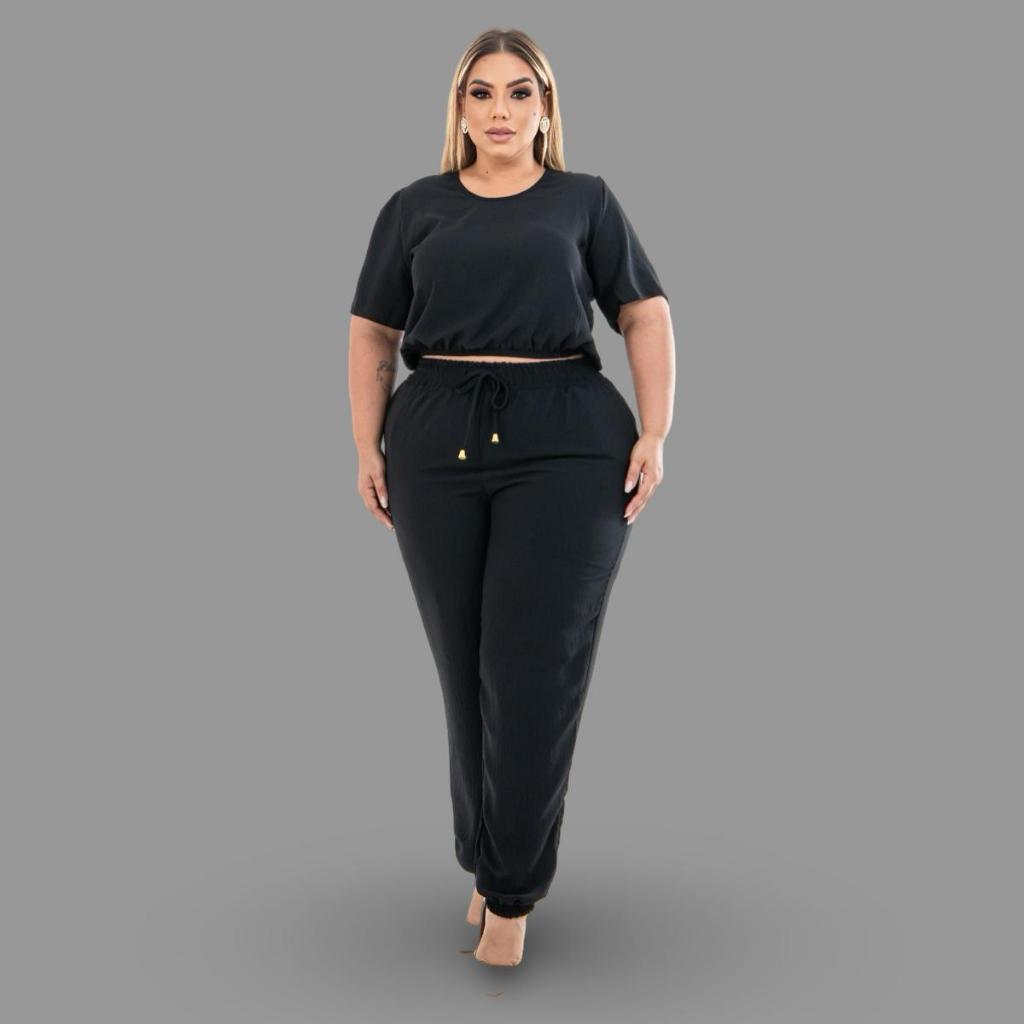 Conjunto de calça FORRADA jogger, blusa com manga casual para trabalho eventos confortável Moderno.