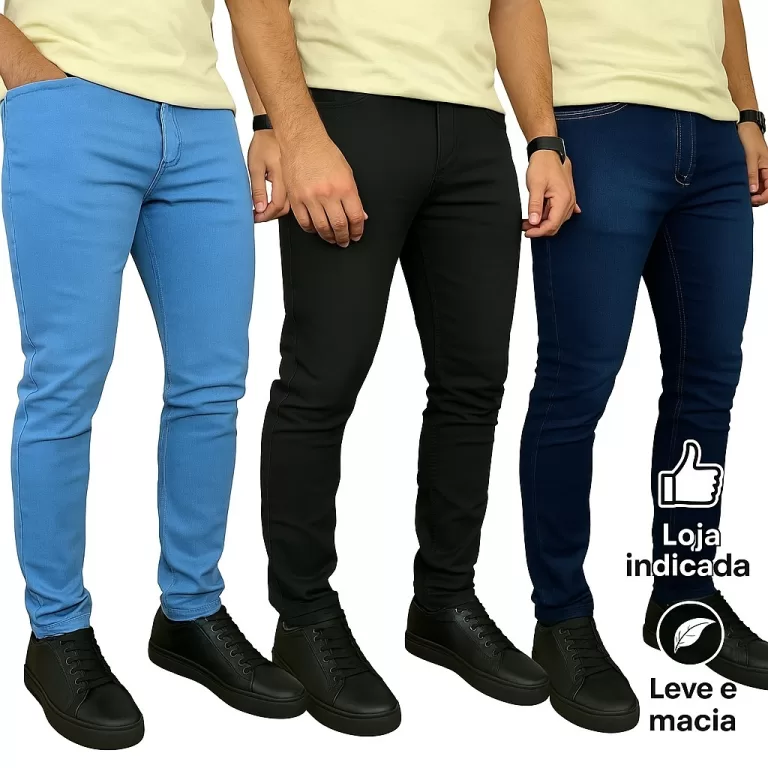 Kit 3 Calças Jeans masculina tradicional  tecido 
