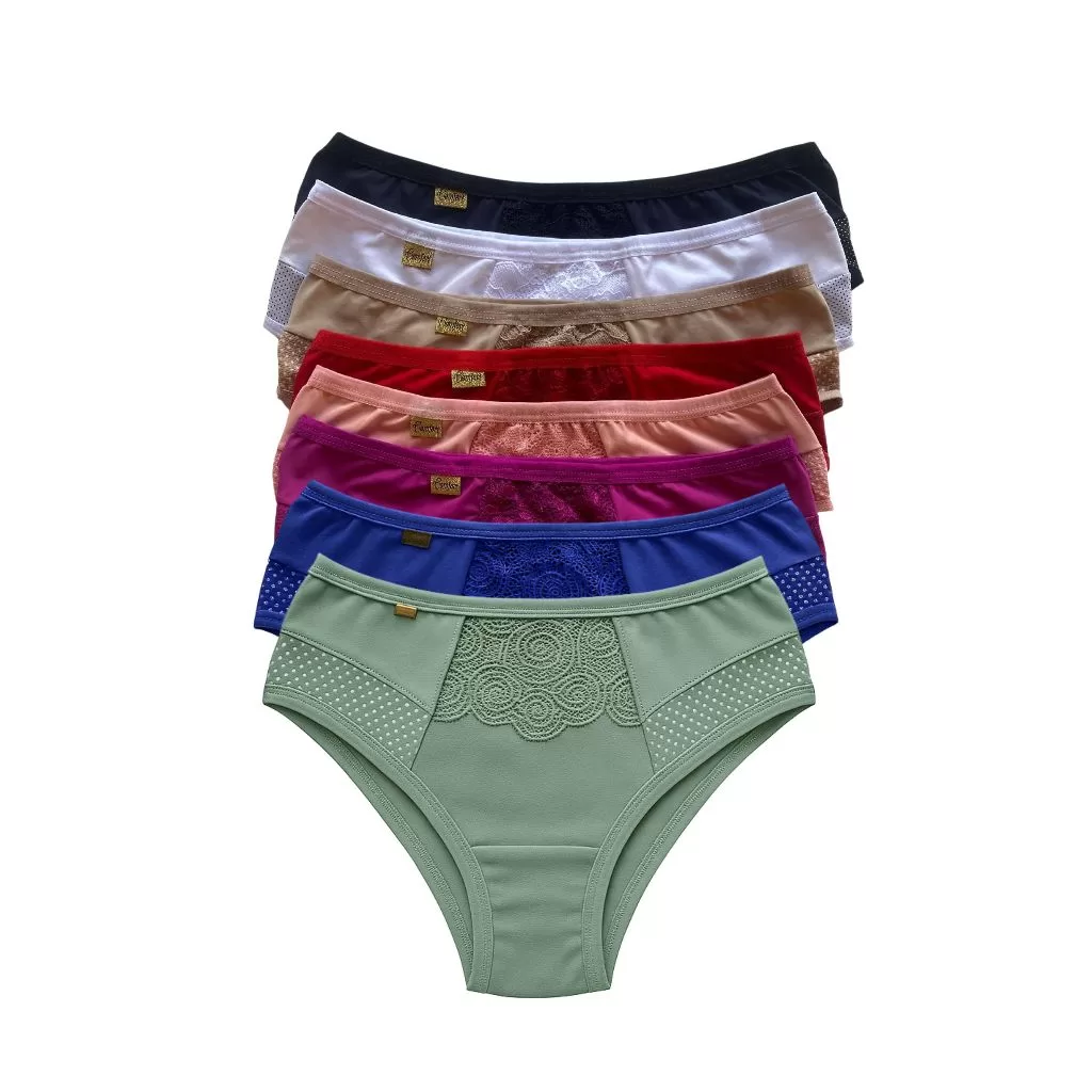 Kit Calcinha Cintura Alta Pós Parto Gestante Renda Lingerie Feminina Forro 100% Algodão