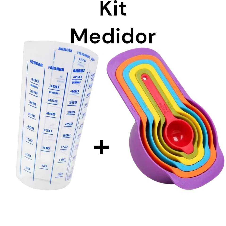 Kit Medidas Para Receitas 6 Colheres Medidora Em Xicara ML + 1 Copo Medidor Graduado Dosador De Medi