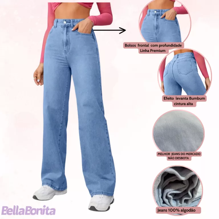 Wide Leg Lisa 100% Jeans Qualidade Bellabonita Apr