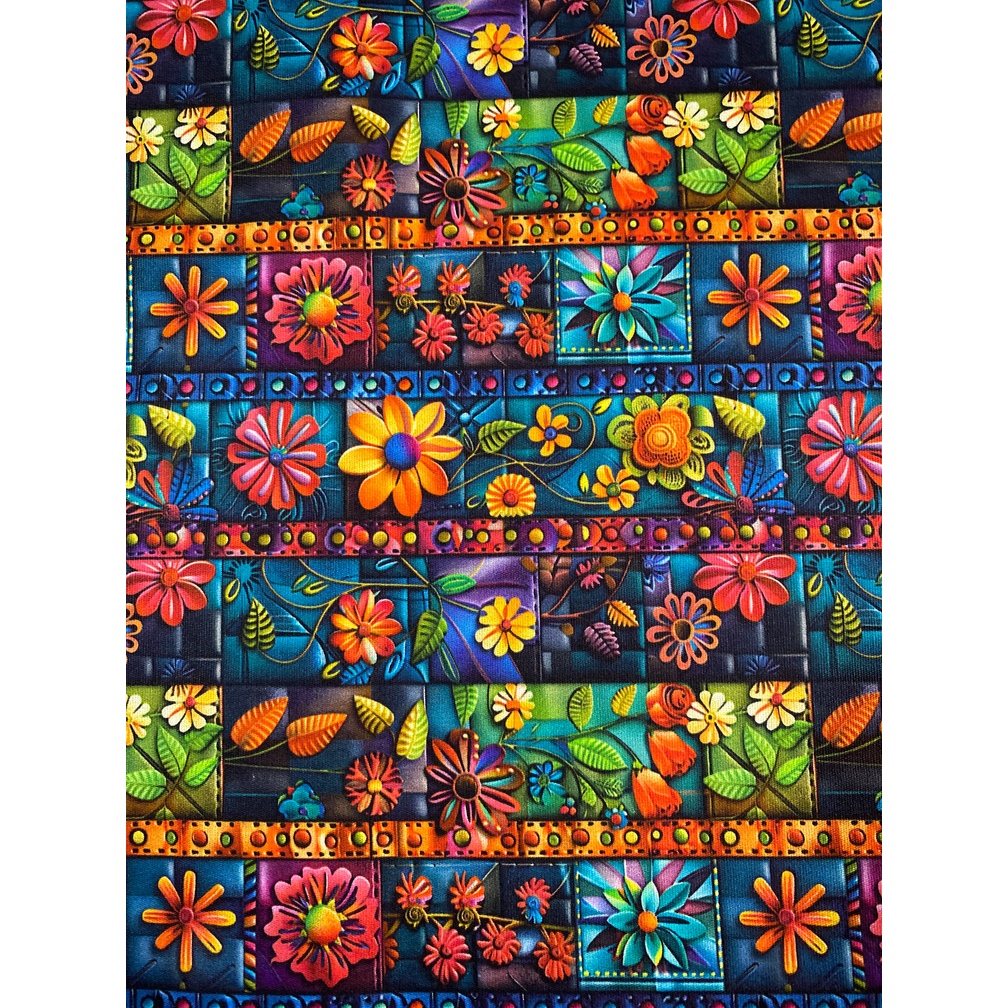 Tecido Tricoline Estampado Barrado Digital 100% Algodão – Floral Mosaico