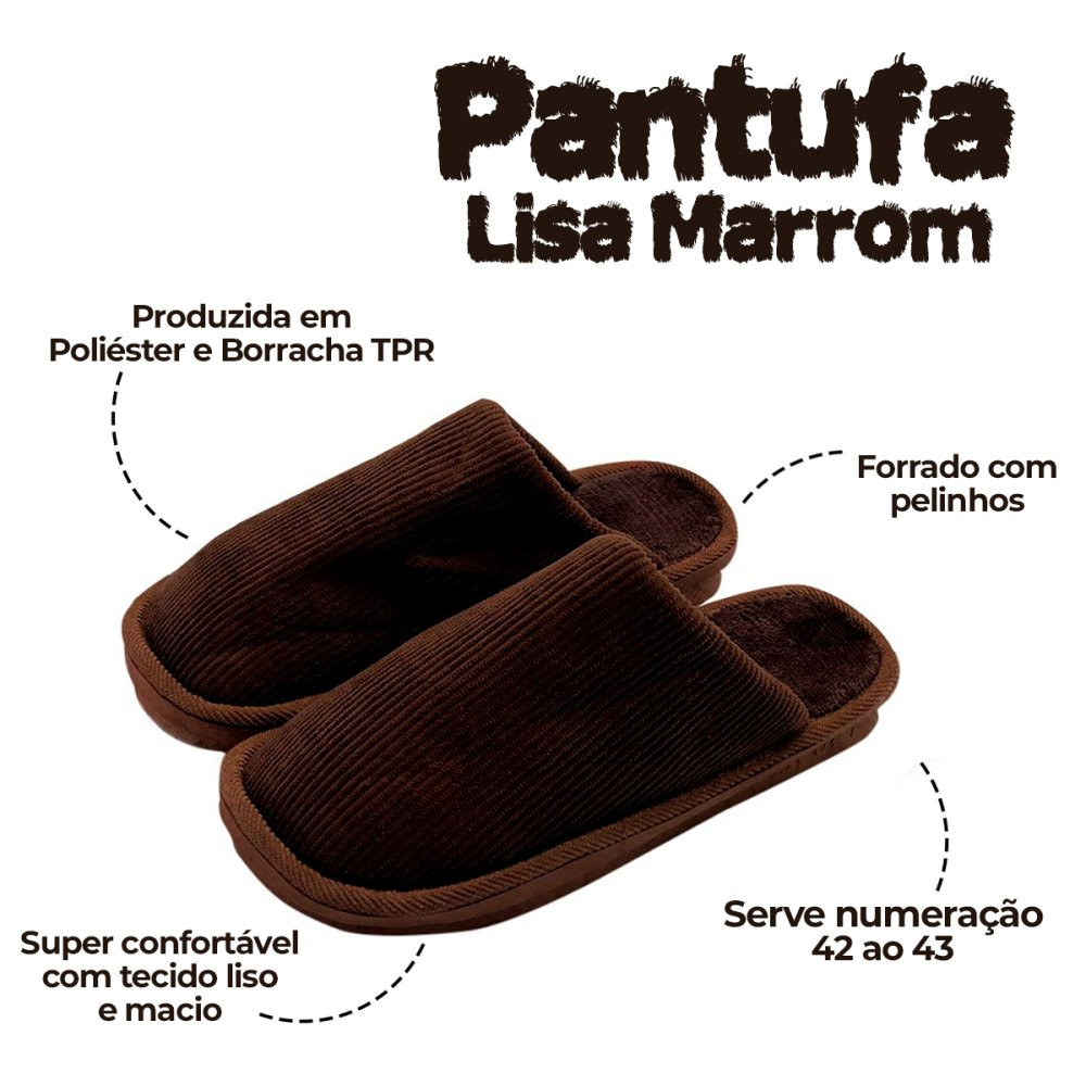 Pantufa Masculina Lisa Marrom Antiderrapante 42/43 Conforto e Estilo