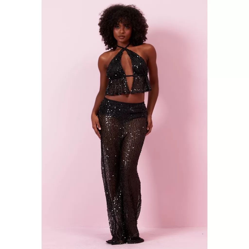 Calça Feminina Hot Pants em Paetê Planet Girls Preto