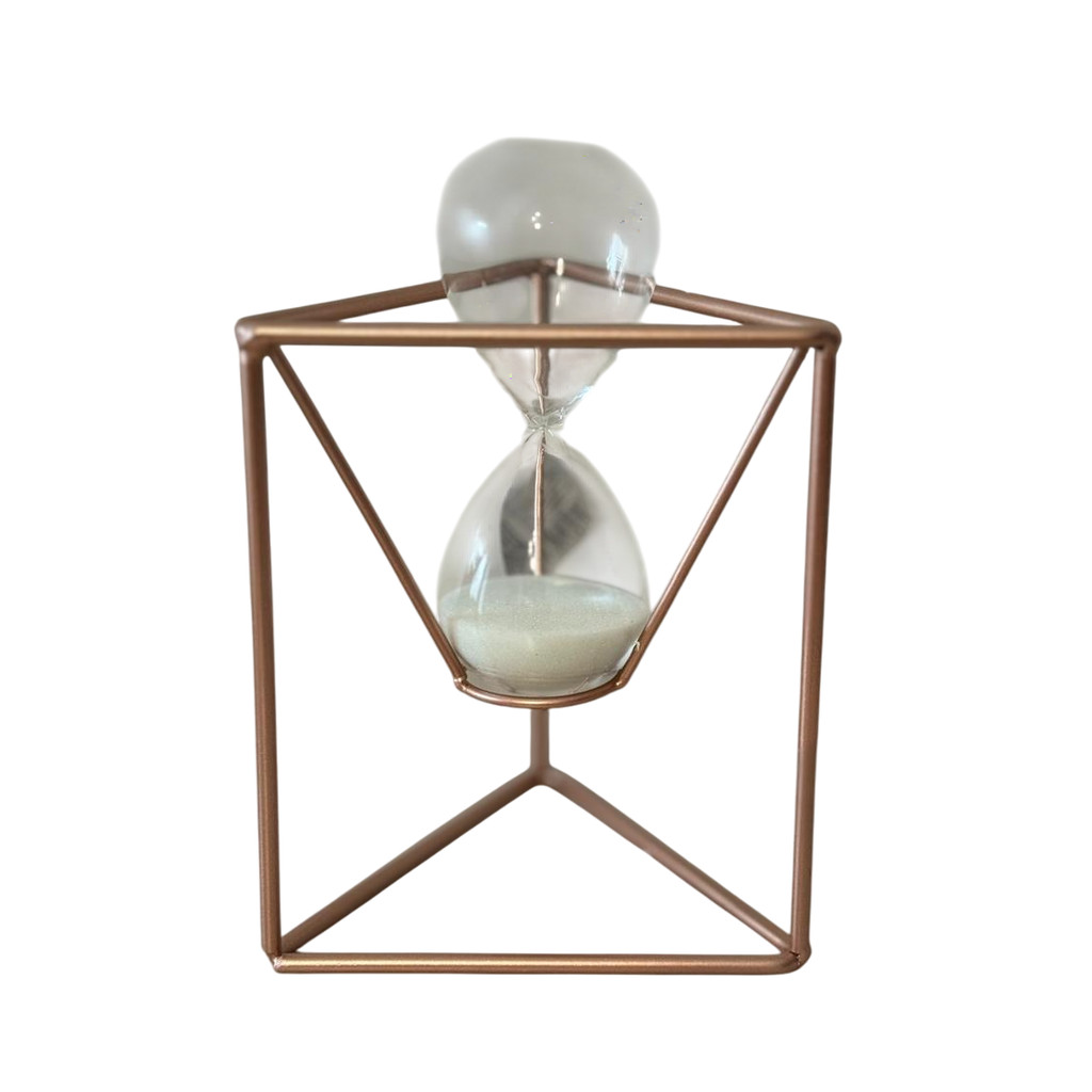 Ampulheta Decorativa Aramada Prisma com Vidro e Metal Rosé