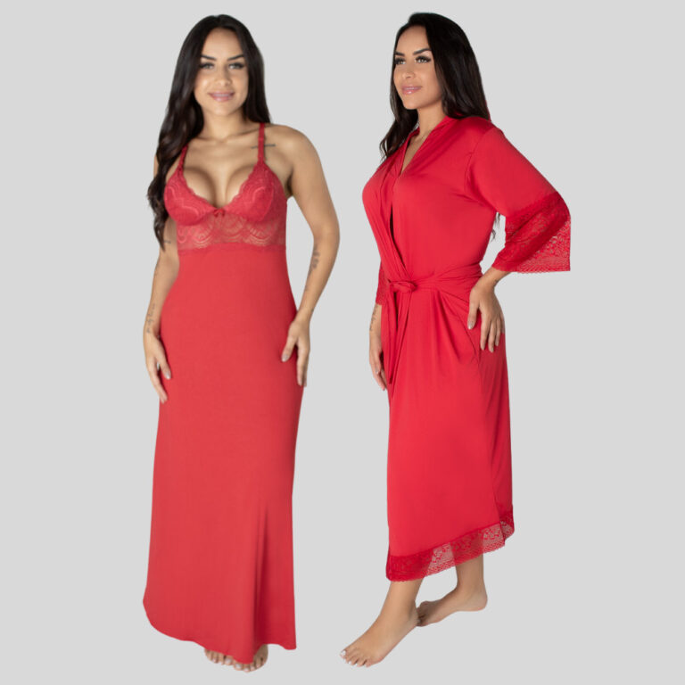 Kit Camisola Amamentação Longa e Robe Longo Roup